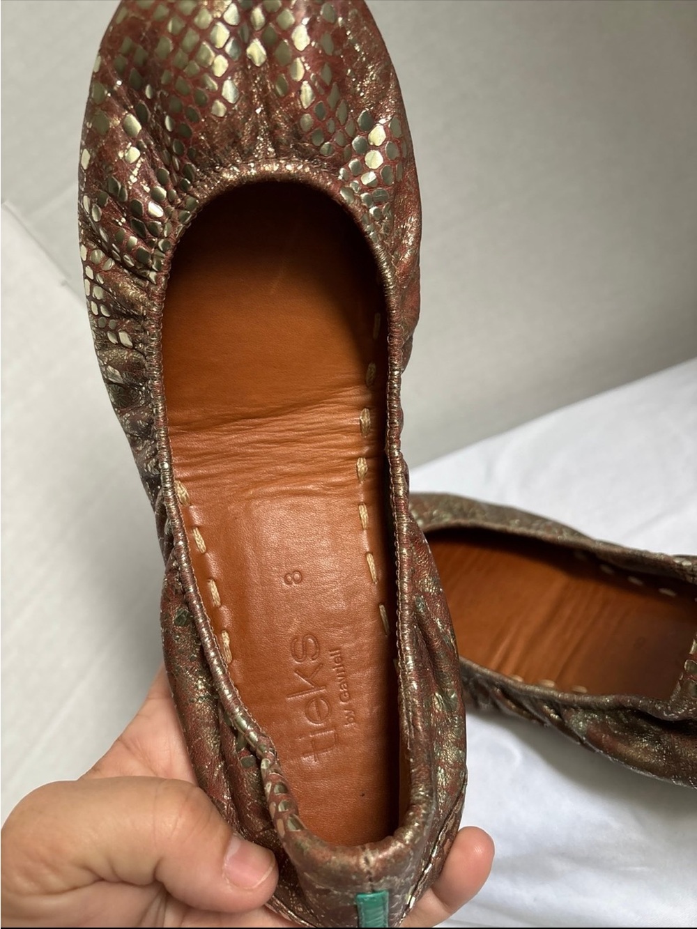 Tieks Metallic Bronze Ballet Flats with Teal Soles size 8 - Picture 6 of 9